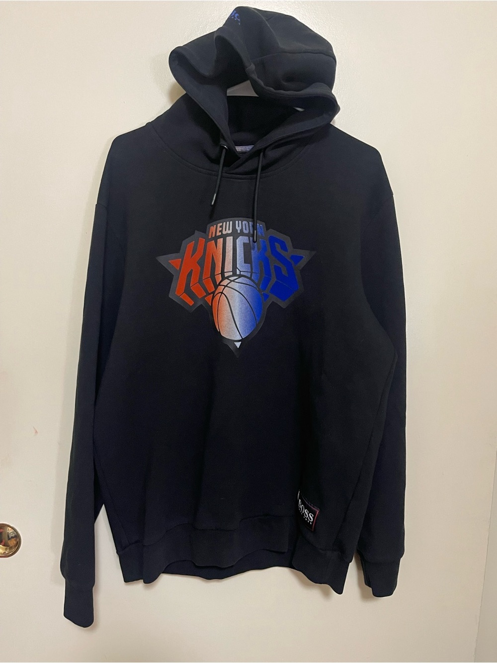 NBA Colab With Hugo Boss Black Hoodie with Orange and Blue Knicks Logo